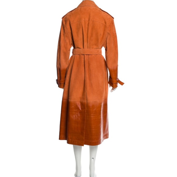 BALLY Orange Suede Leather Trench Coat - Picture 4 of 7